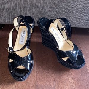 Jimmy Choo black patent leather wedge
